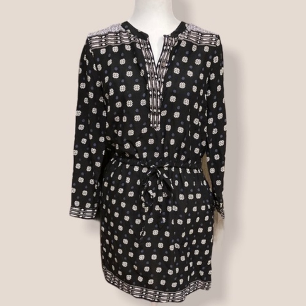 Vince Camuto Black & Blue Boho Aztec Cinched Waist Dress